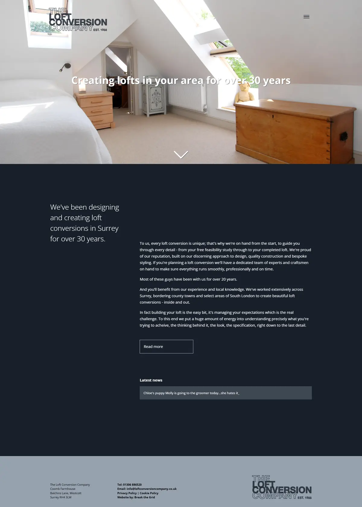 Before: the original Loft Conversion Co. homepage, full page