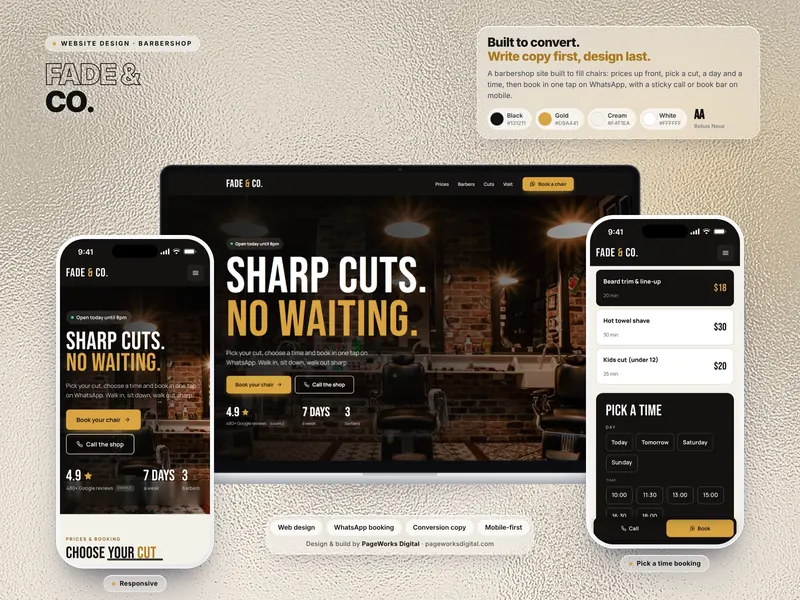 Fade & Co website shown on a laptop and two phones