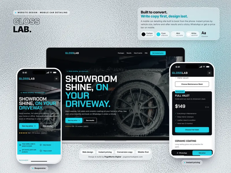 GlossLab website shown on a laptop and two phones