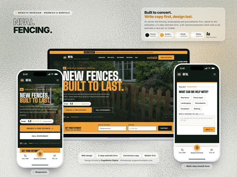 NFAL Fencing website shown on a laptop and two phones